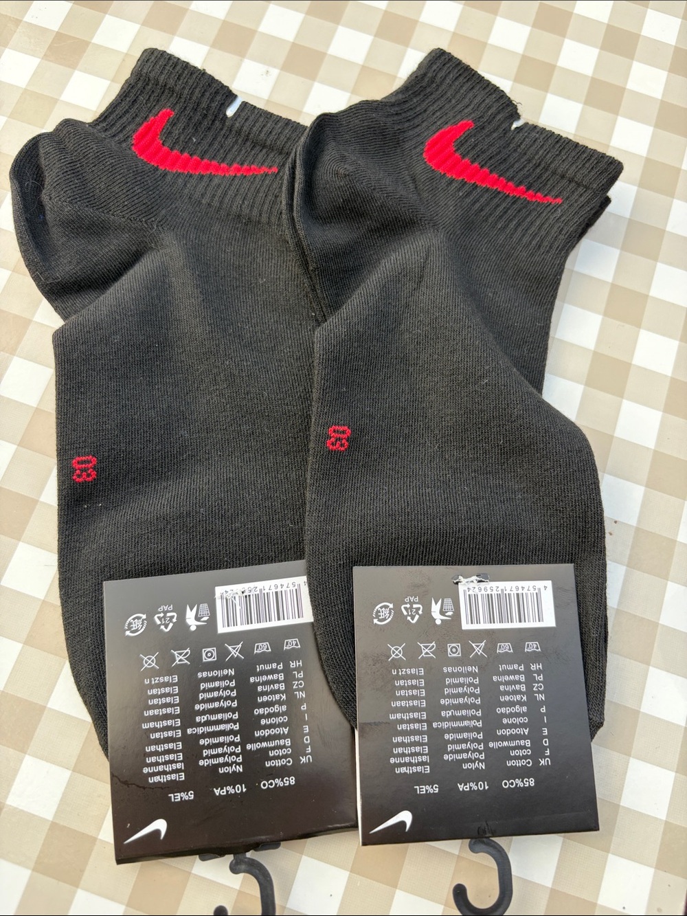 Nike Black Ankle Athletic Socks with Red Swoosh - Men's - Picture 2 of 3
